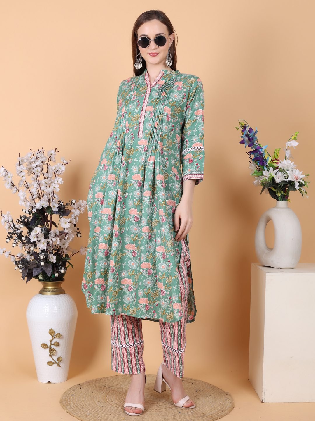 Green Flower Print comfy Coord Set