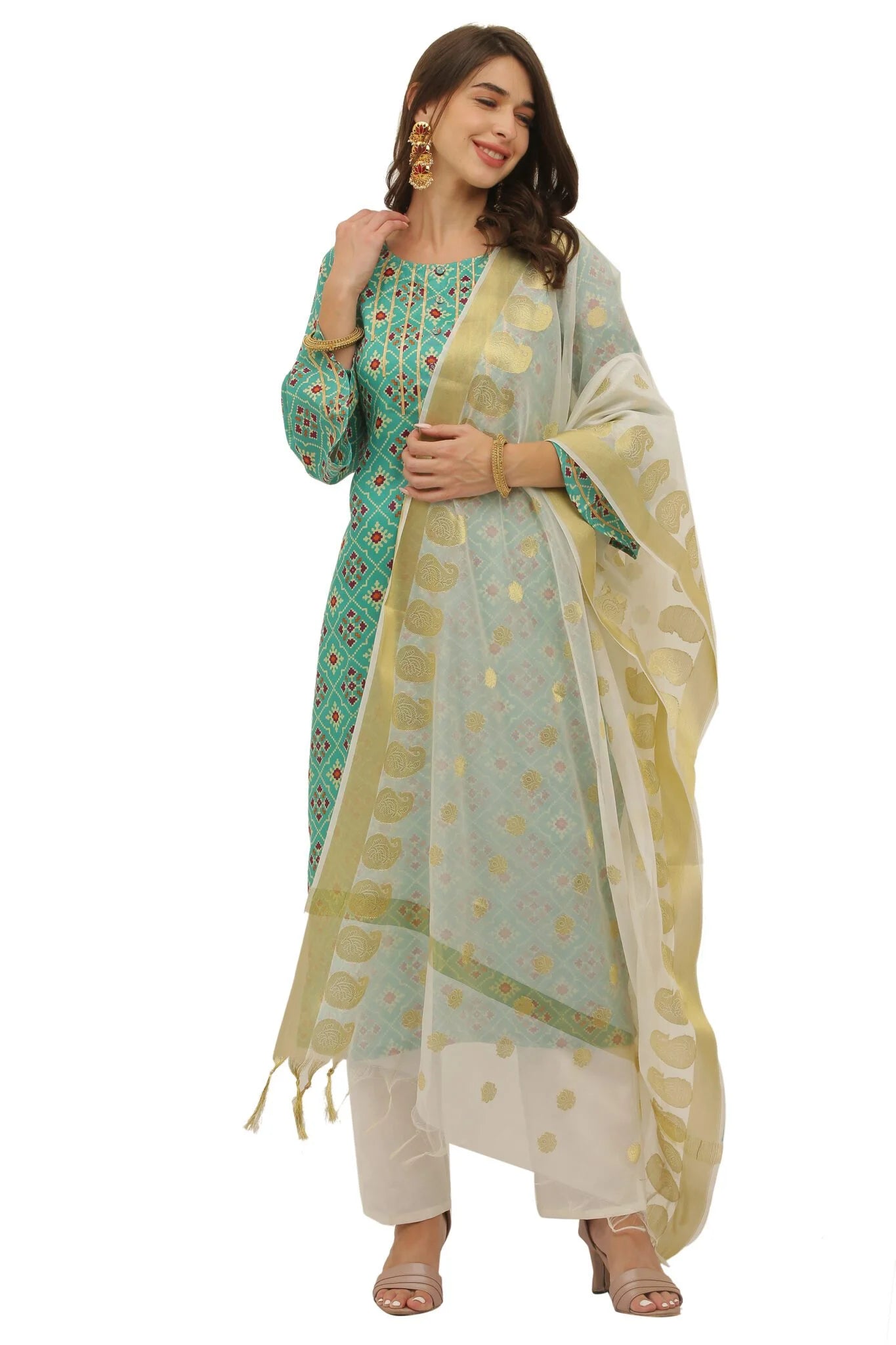 Cotton Chanderi Patola Straight Kurta
