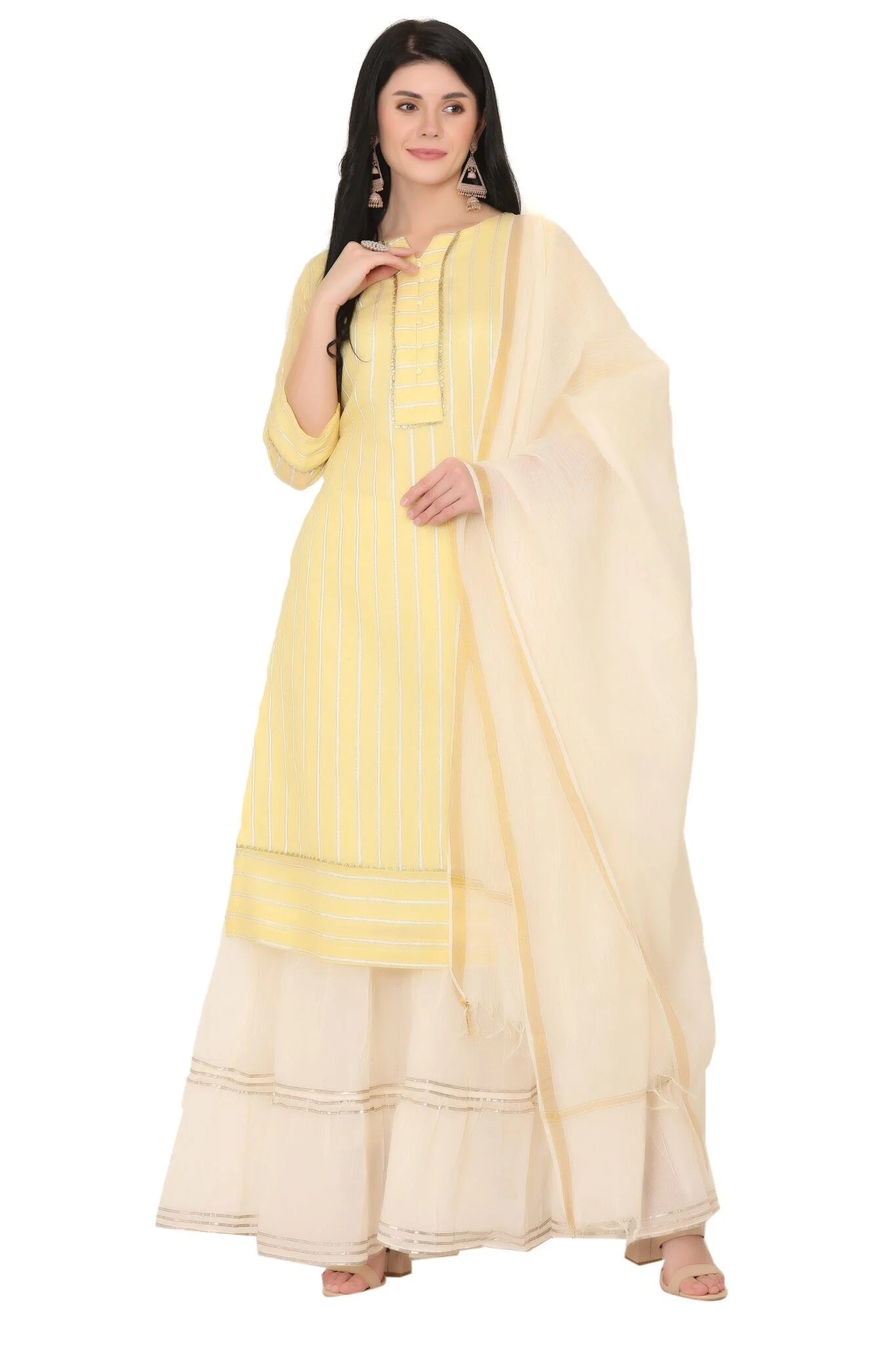 Lemon Chanderi Straight Kurta