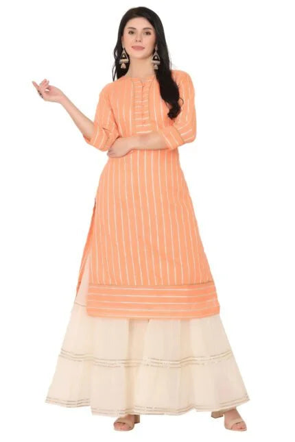 Peach Chanderi Straight Kurta