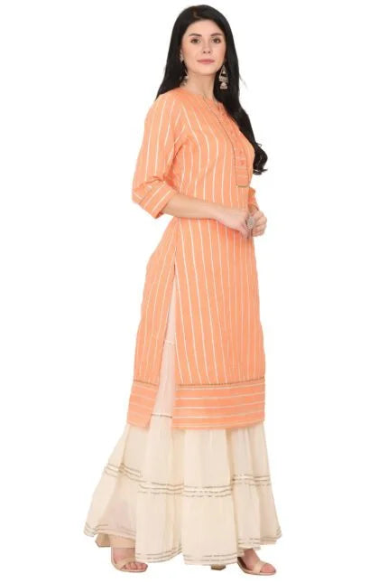 Peach Chanderi Straight Kurta