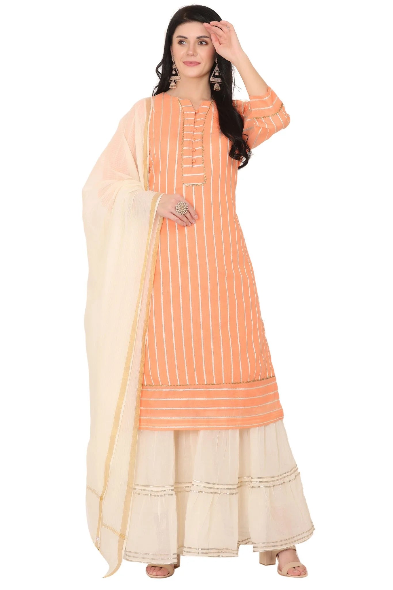 Peach Chanderi Straight Kurta
