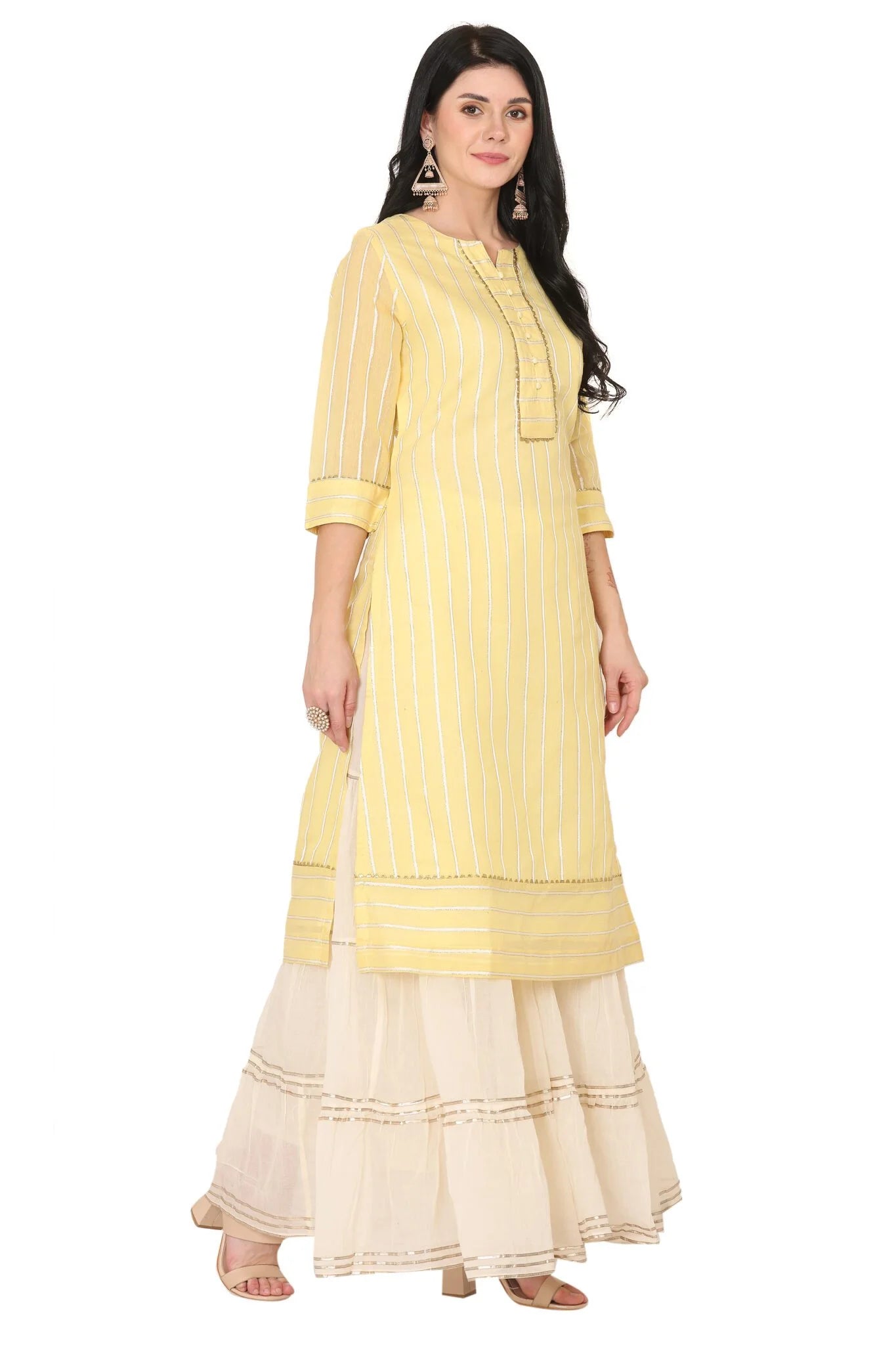 Lemon Chanderi Straight Kurta