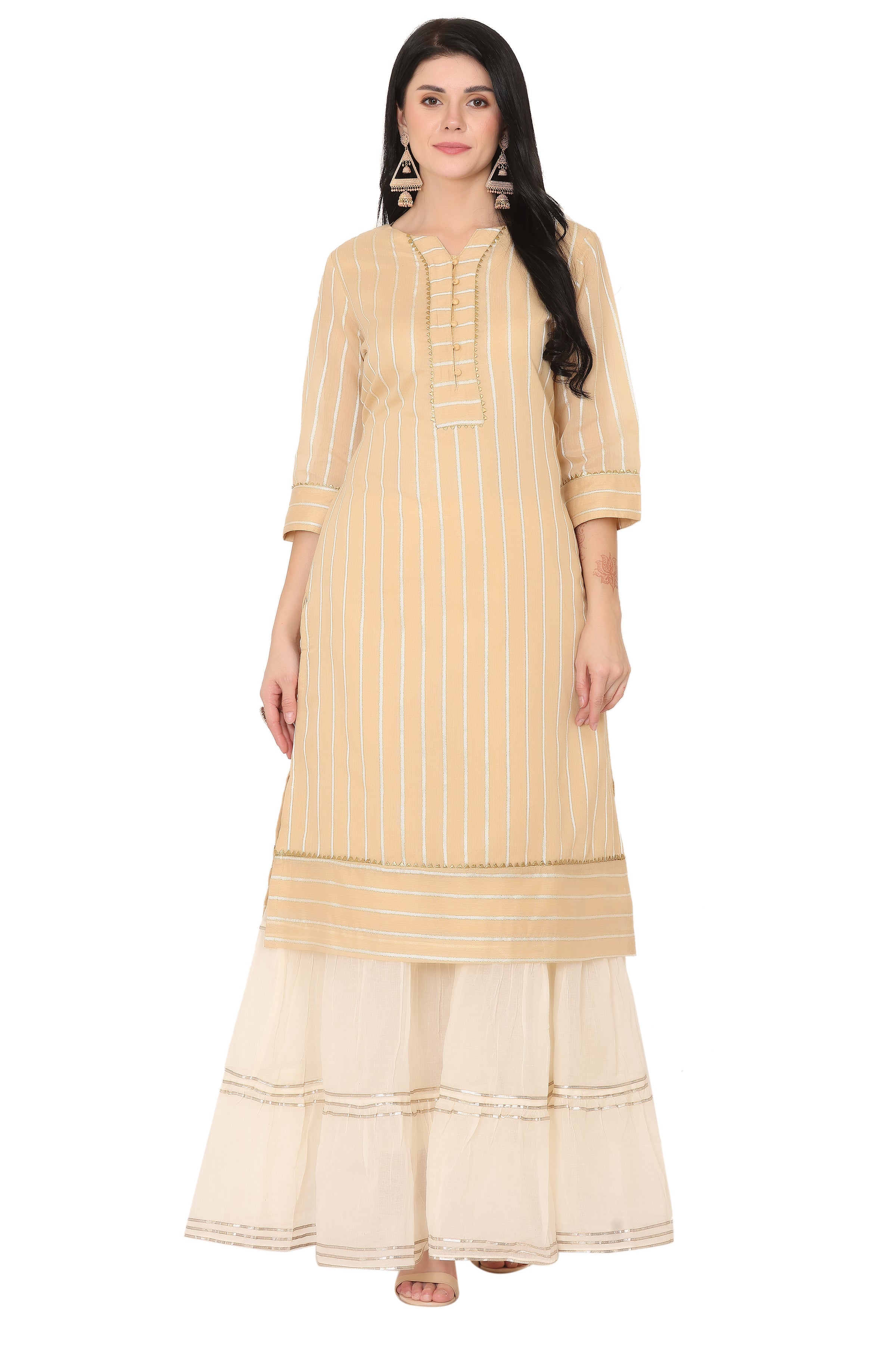 Peach Chanderi Straight Kurta