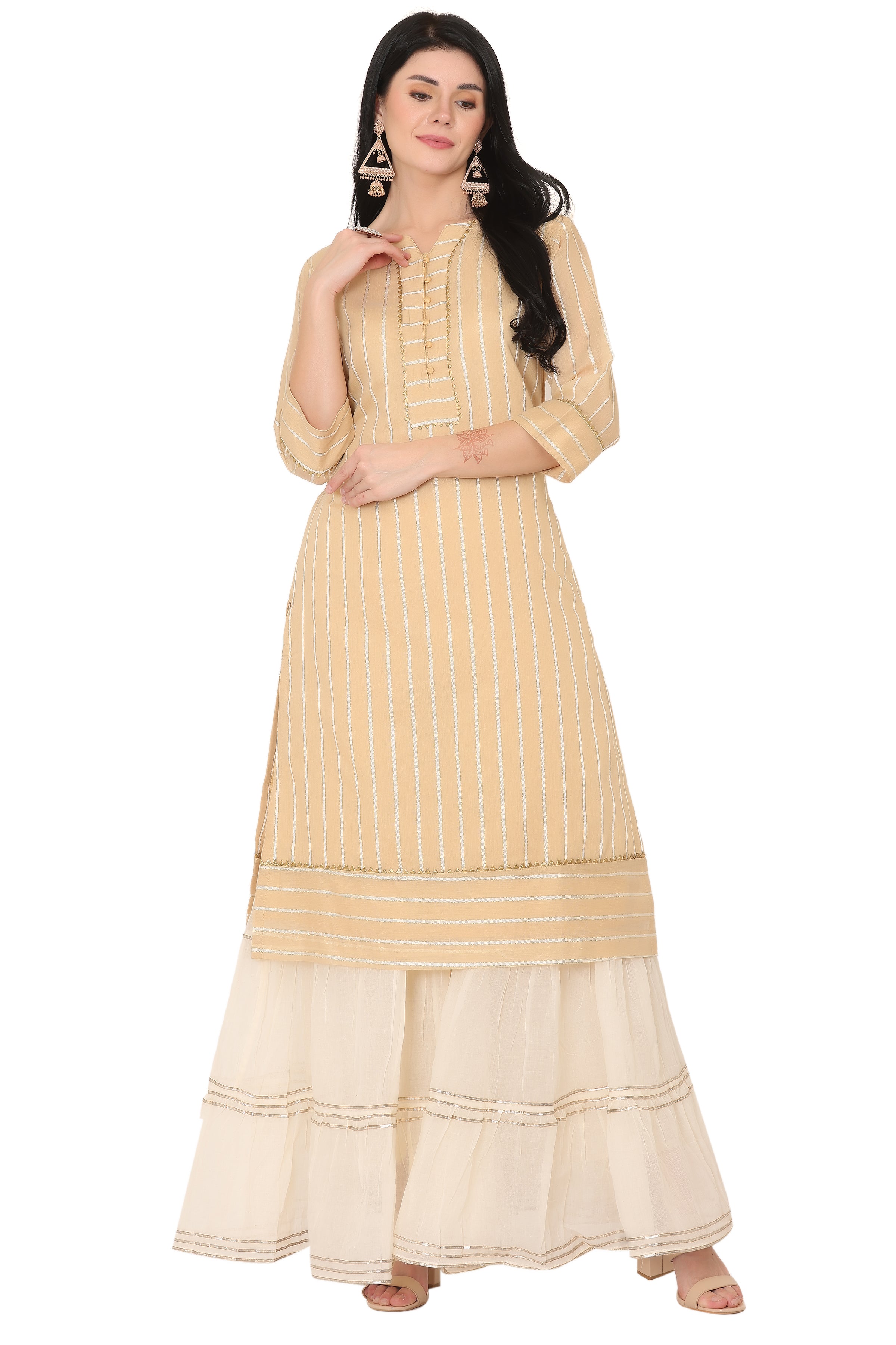 Peach Chanderi Straight Kurta