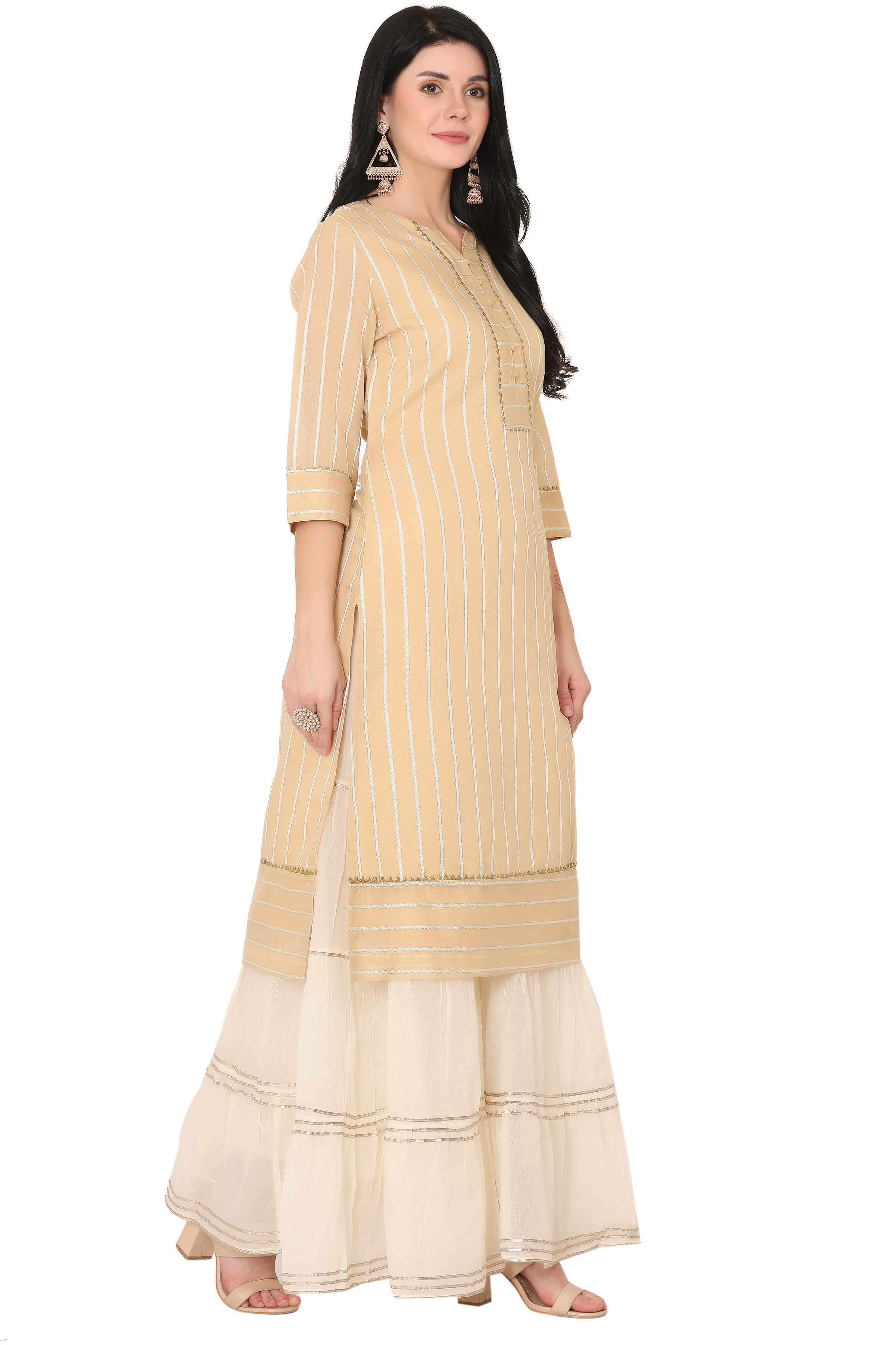 Peach Chanderi Straight Kurta