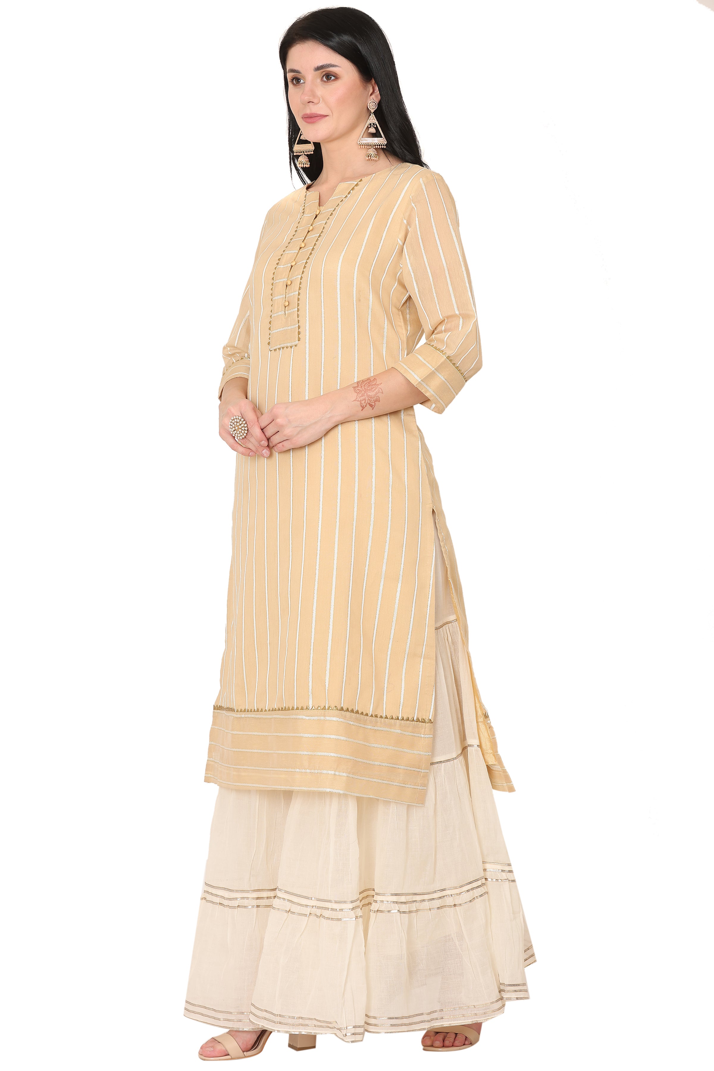 Peach Chanderi Straight Kurta