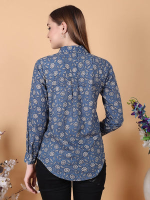 Flower print Blue Shirt Back side