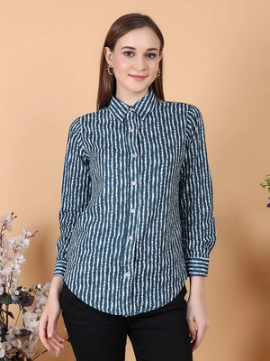 Blue Line Shirt close front pose without tuck