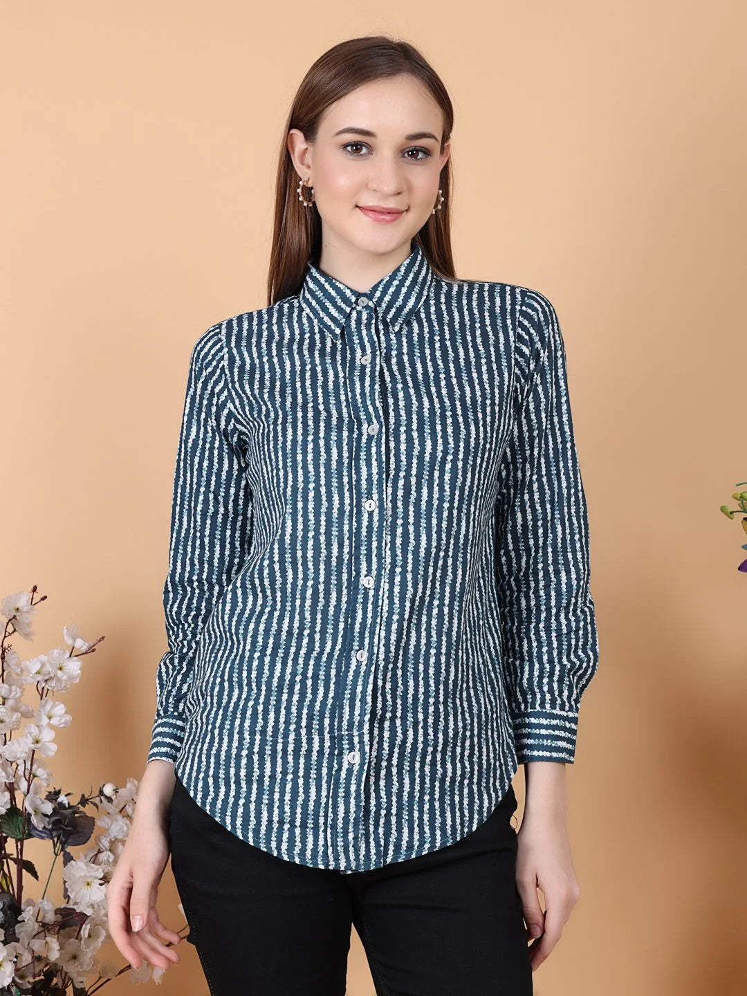 Blue Line Shirt close front pose without tuck