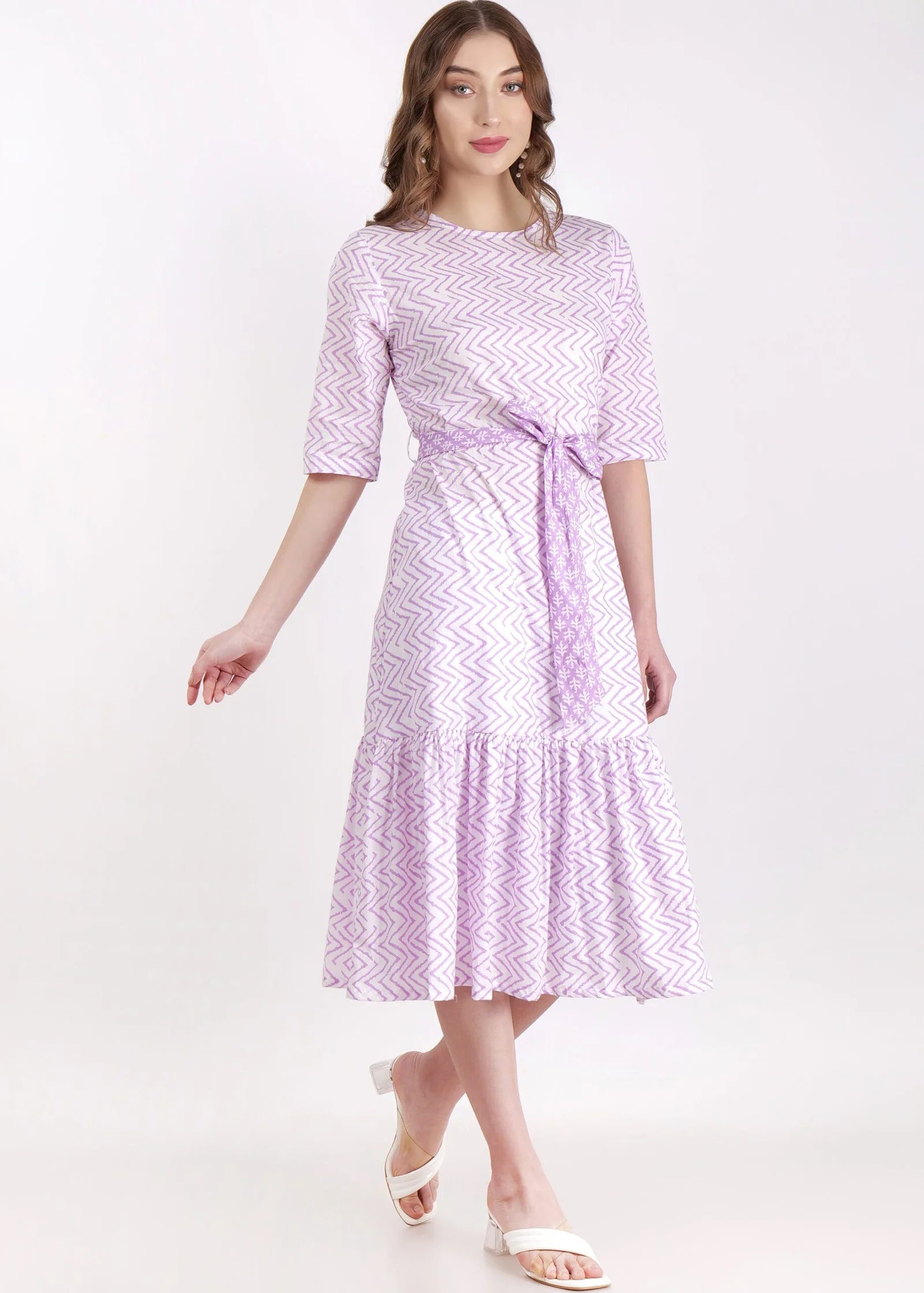 Zig zag Purple Long Dress Side Pose 1