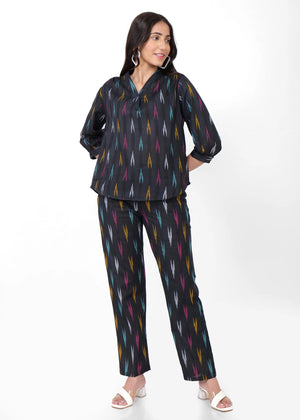 Black Ikkat Multi Colour Coord Set Front Pose 1