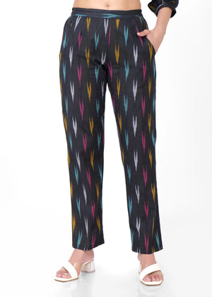 Black Ikkat Multi Colour Coord Set Pant Front with Pocket