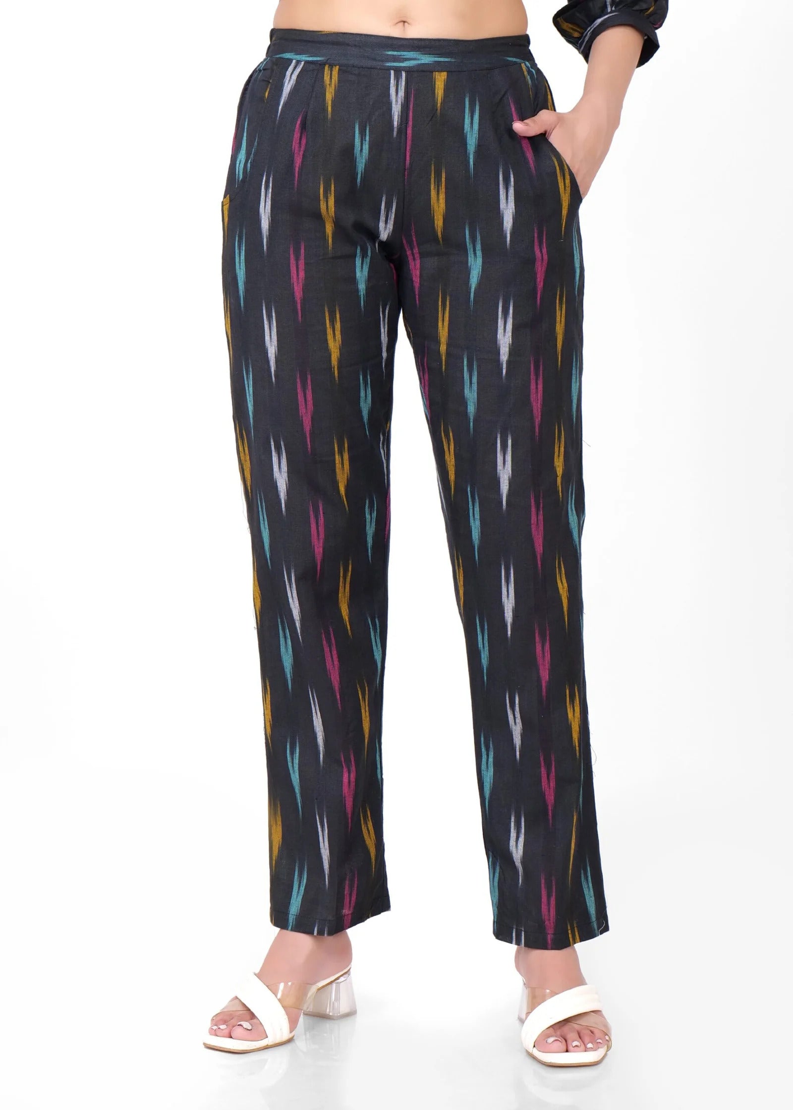 Black Ikkat Multi Colour Coord Set Pant Front with Pocket