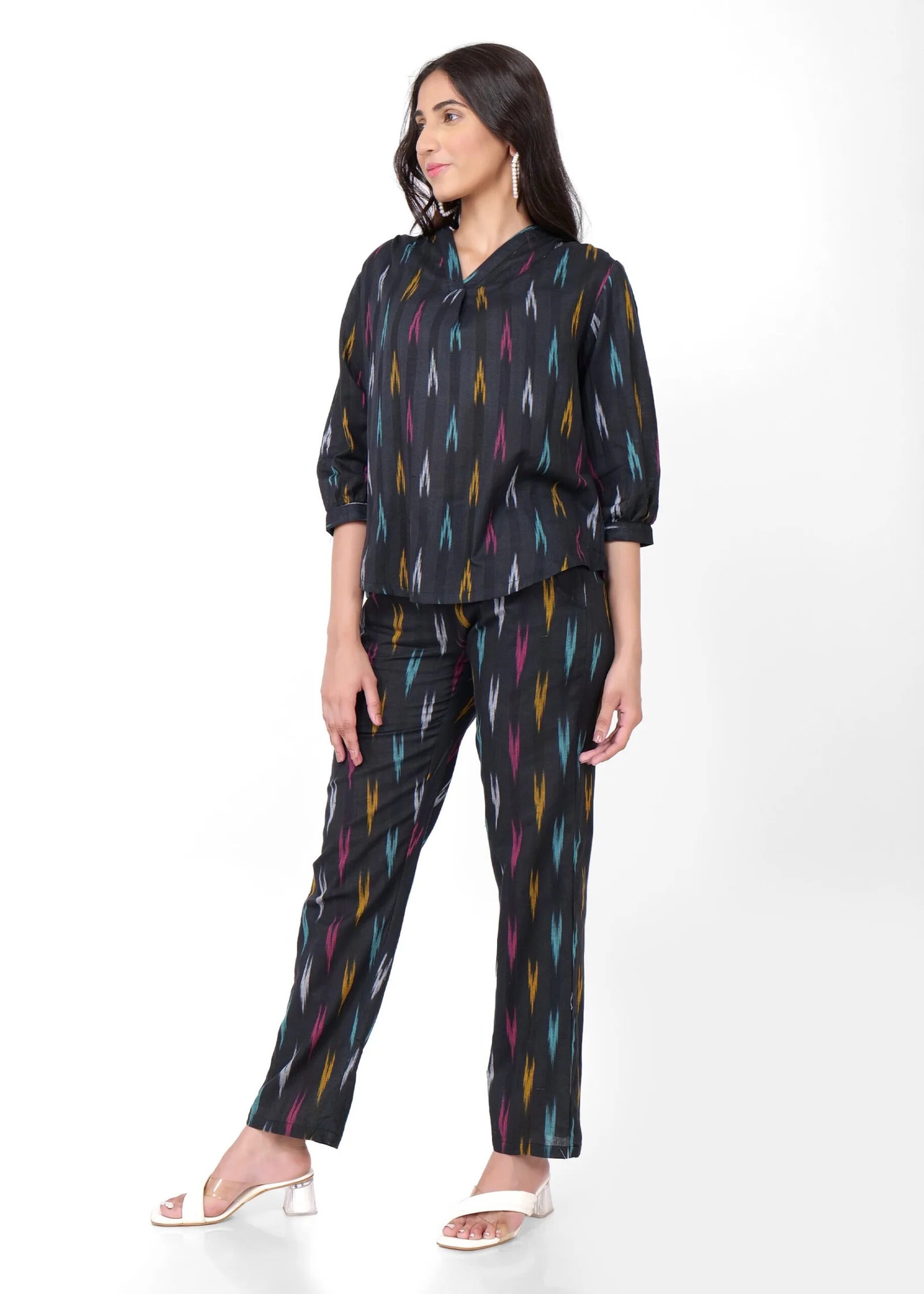 Black Ikkat Multi Colour Coord Set Side Pose