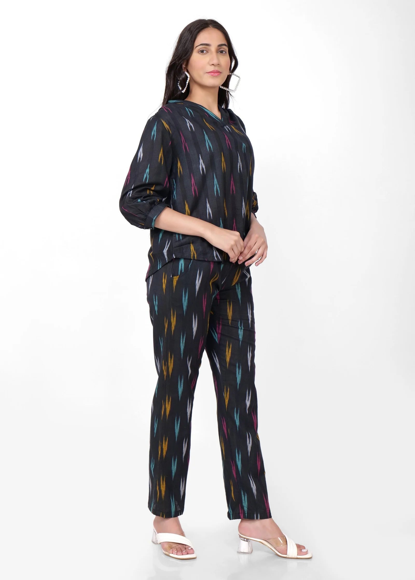 Black Ikkat Multi Colour Coord Set Side Pose3 3