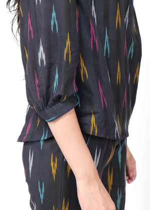 Black Ikkat Multi Colour Coord Set Sleeves
