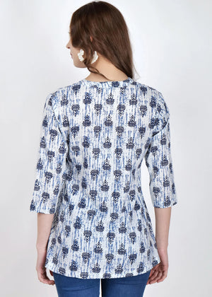 Indigo Lotus Print Short Kurta Back Pose