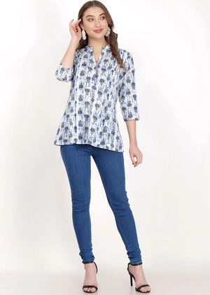 Indigo Lotus Print Short Kurta Front Pose