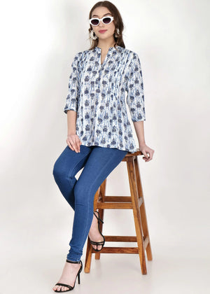 Indigo Lotus Print Short Kurta Main Pose