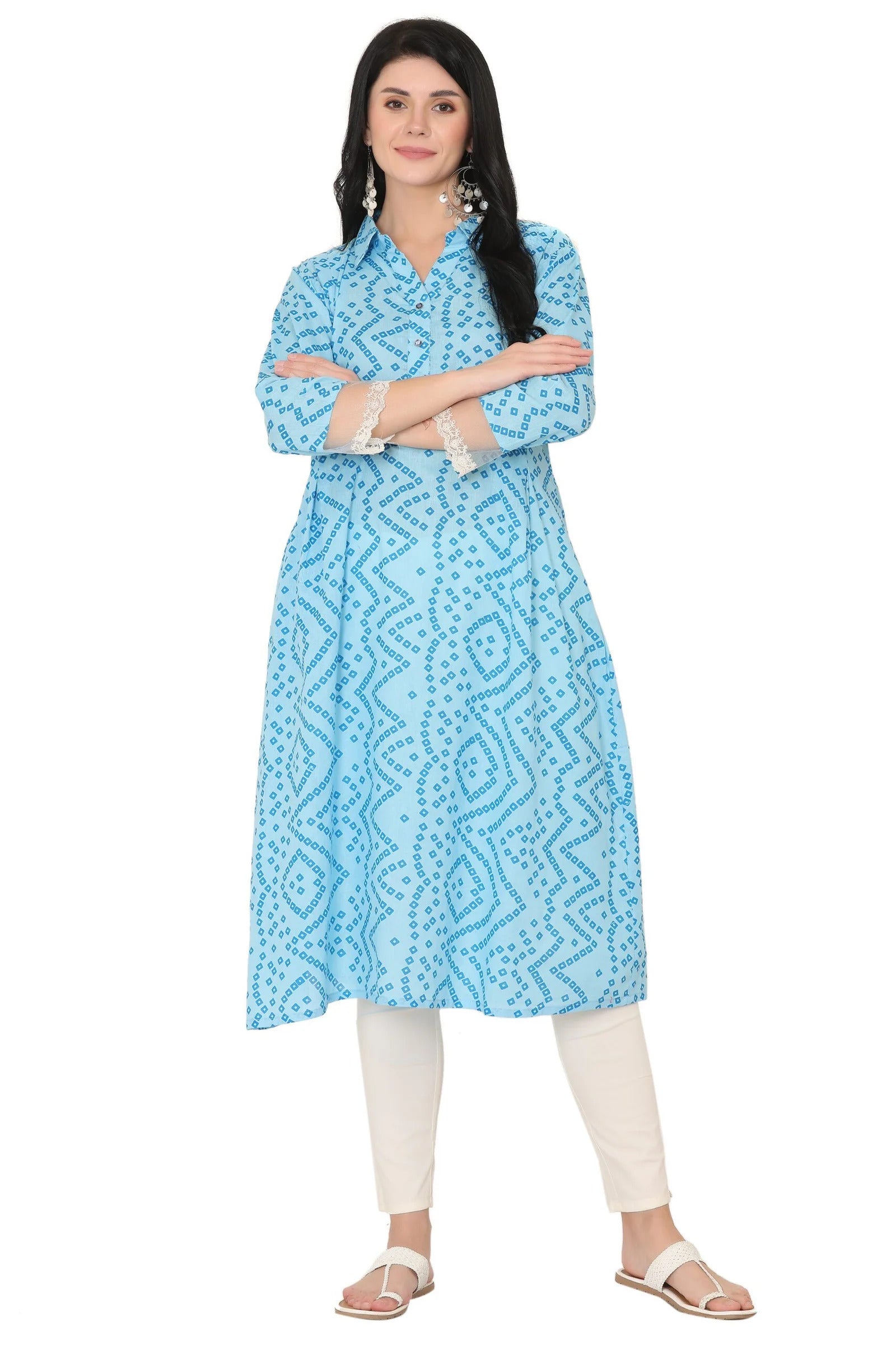 Cotton Bandhni A-Line Kurta cum Dress