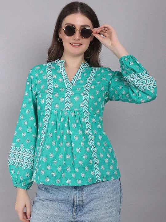 Turq Cotton peplum Cotton Top