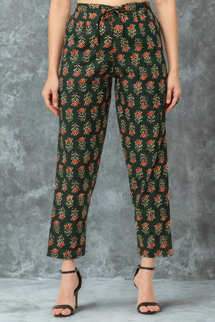 Military Green Cotton Regular Fit Pant