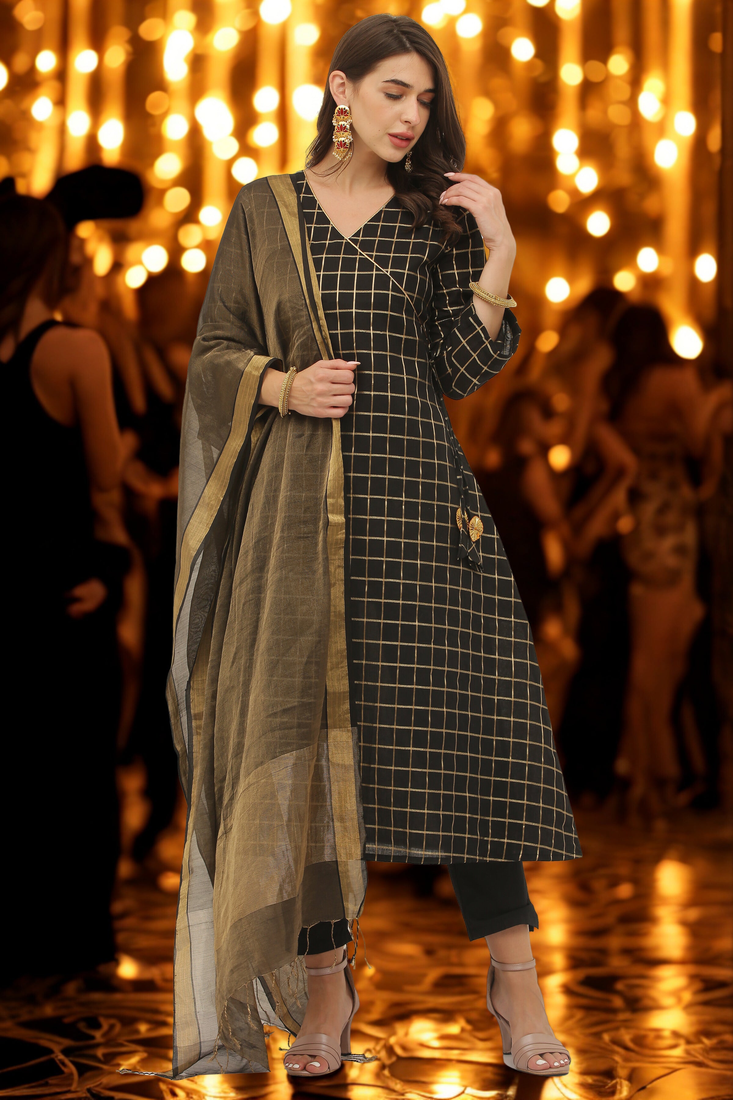 Red Cotton Angrakha Style Kurta