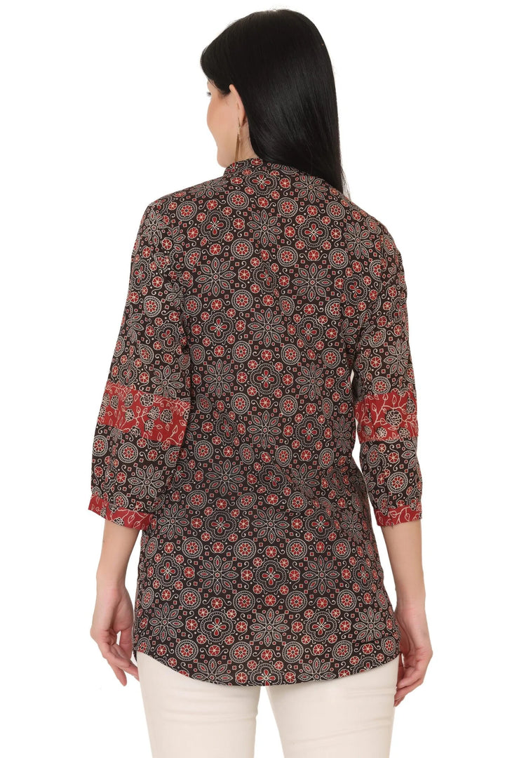 Brownish Black Ajrakh Short Kurti