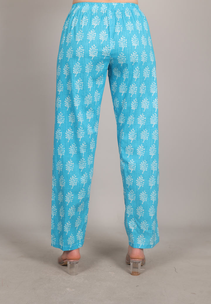 Sky Blue Cotton Regular Fit Pant