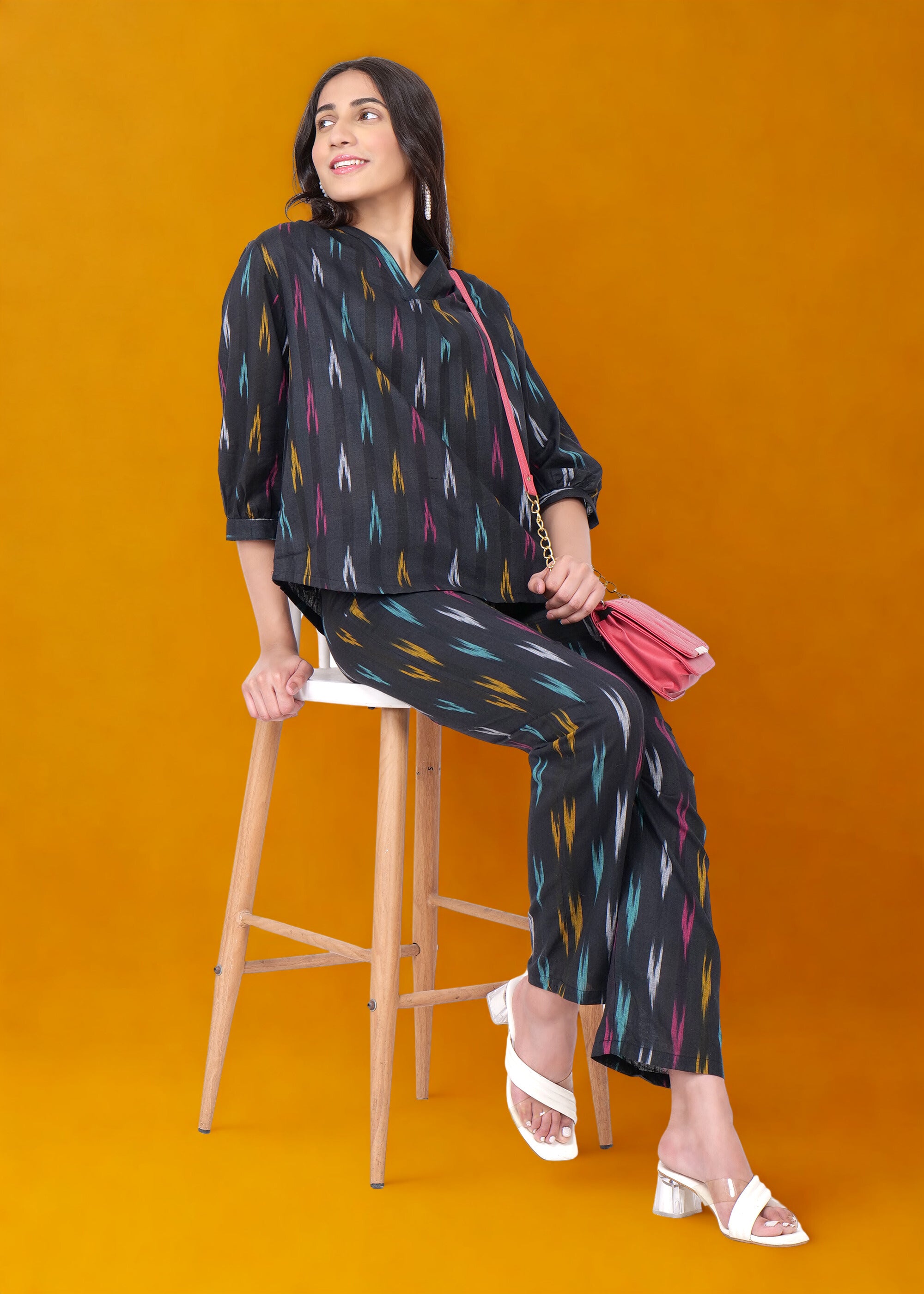 Handmade Black Ikkat Cotton Coord set