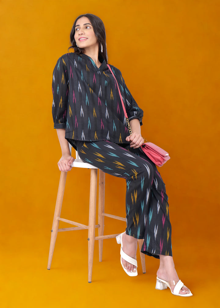 Handmade Black Ikkat Cotton Coord set