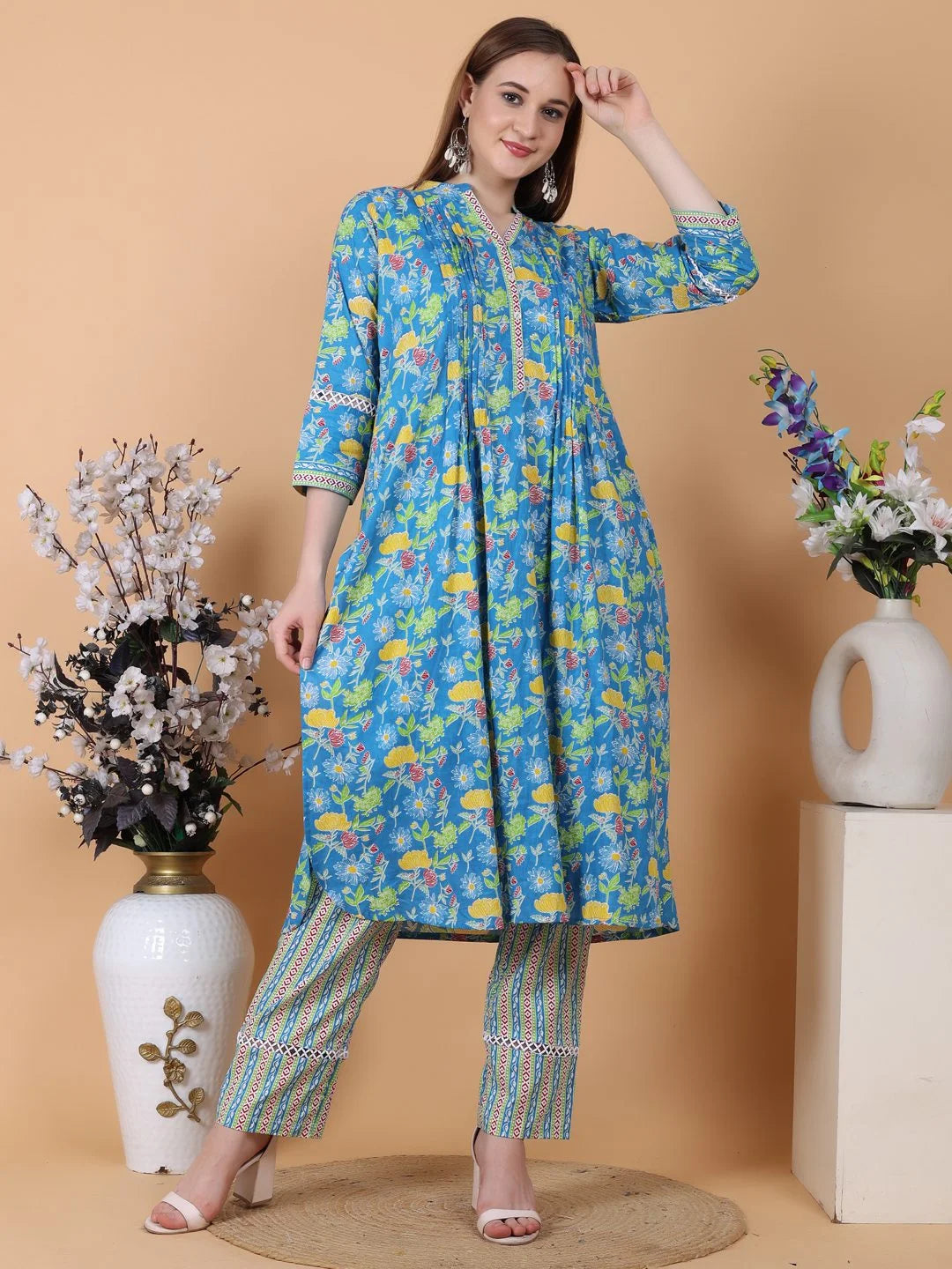 Blue Flower Print Coord Set