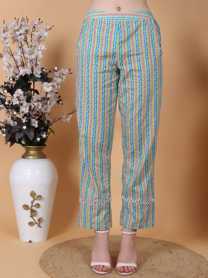 Stripe Print Blue Regular Fit Pant
