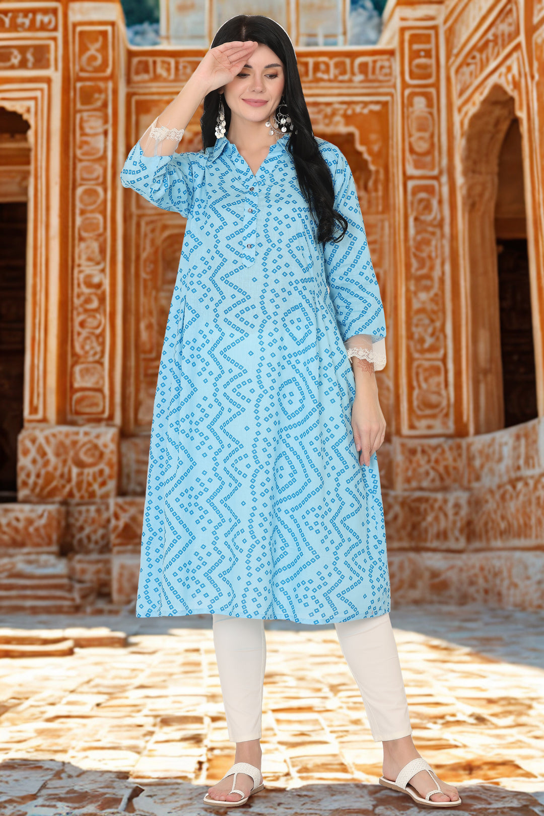 Cotton Bandhni A-Line Kurta cum Dress