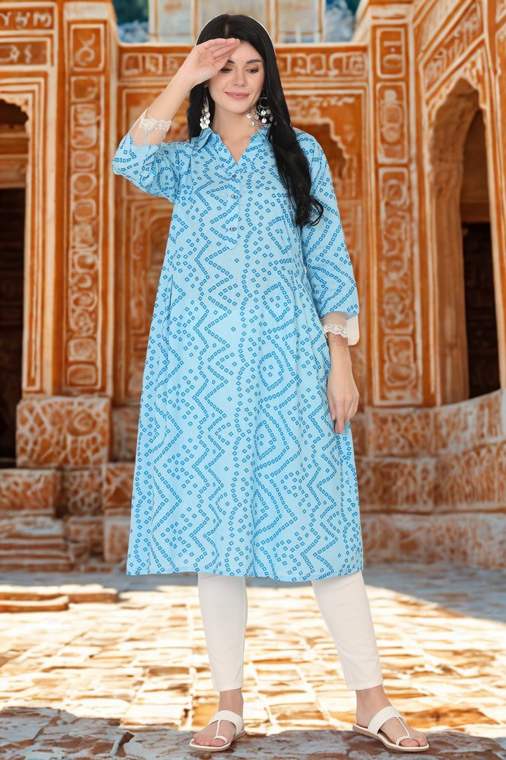 Cotton Bandhni A-Line Kurta cum Dress