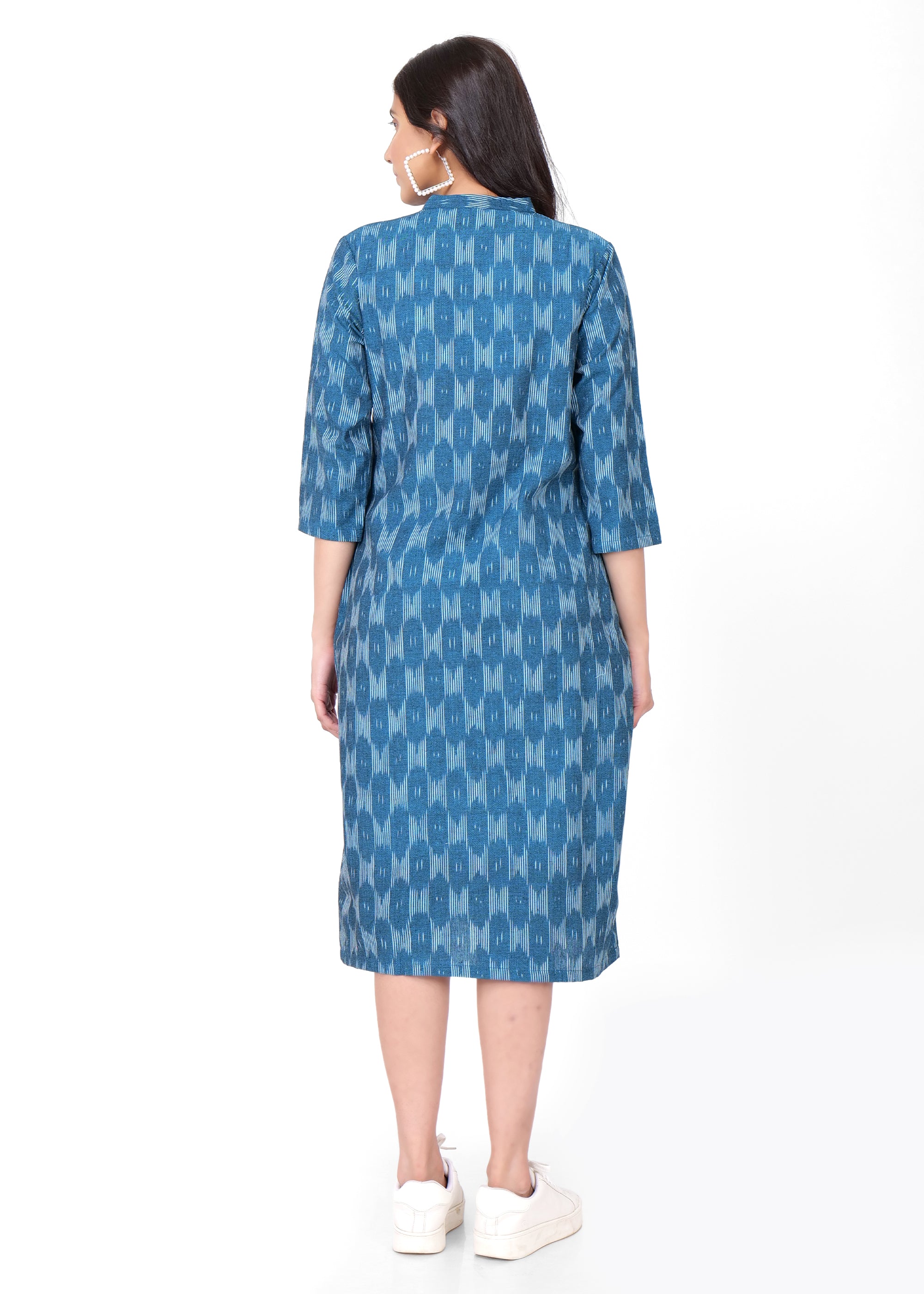 Ikkat Pintex Yoke Midi Dress