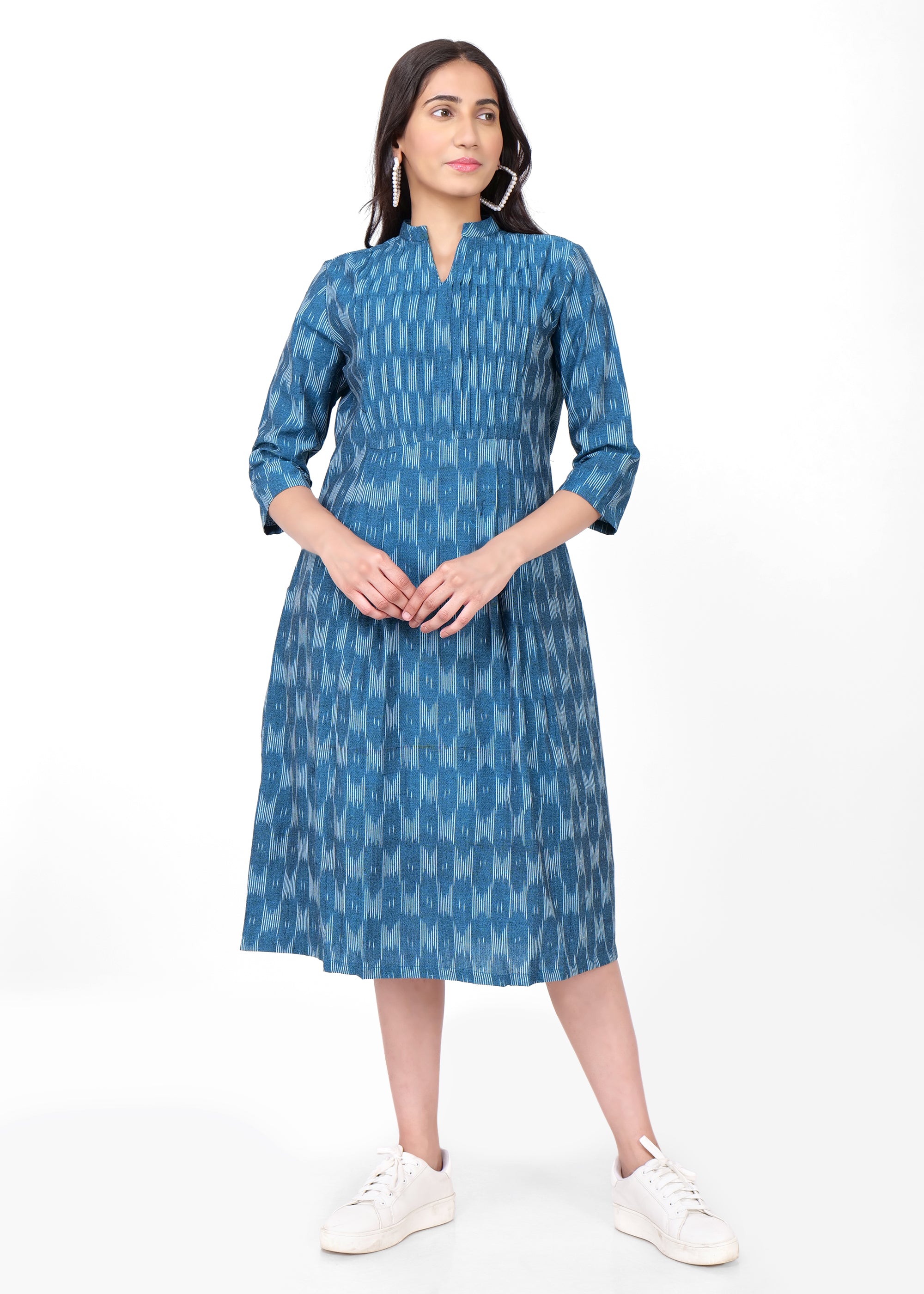 Ikkat Pintex Yoke Midi Dress