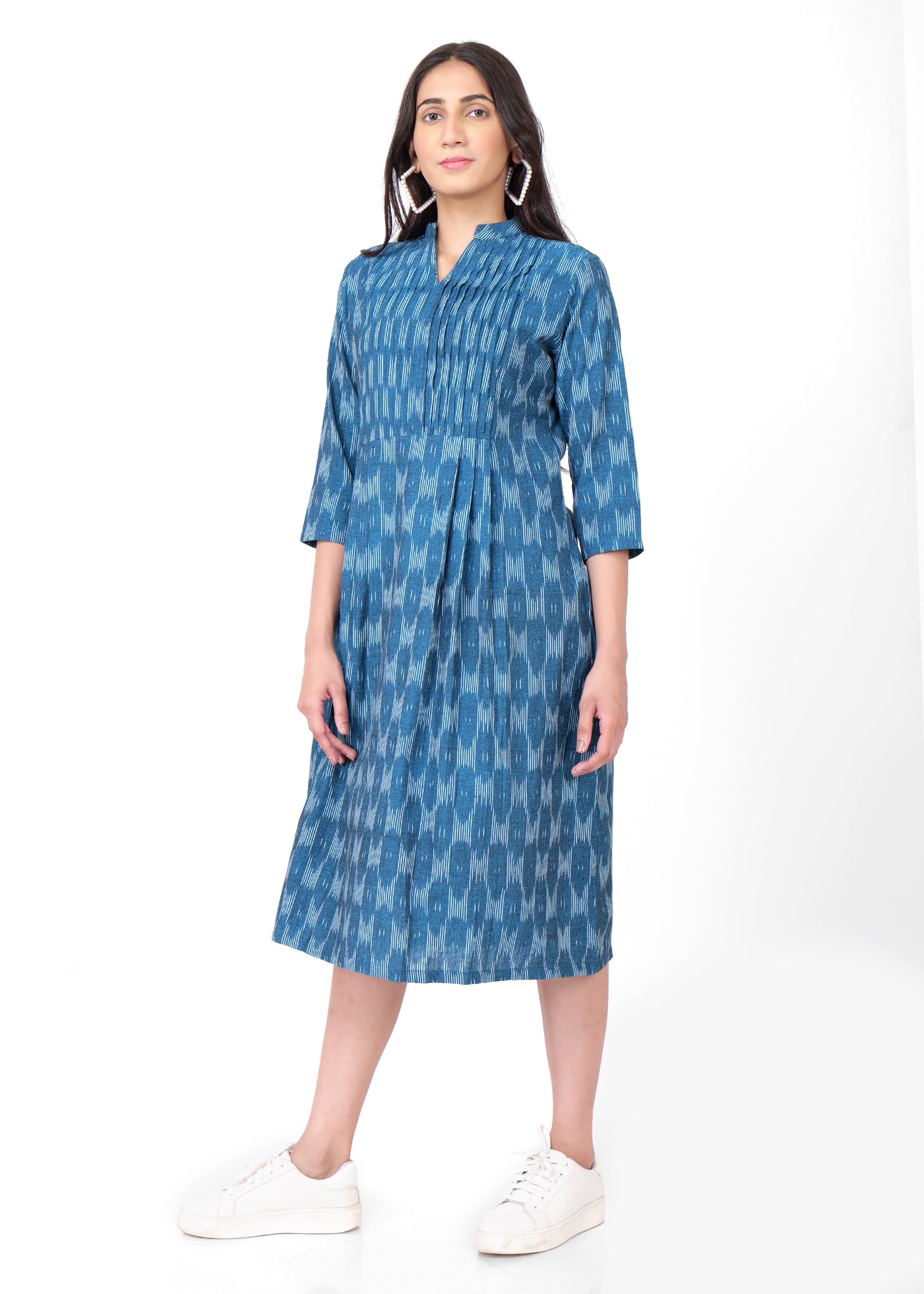 Ikkat Pintex Yoke Midi Dress
