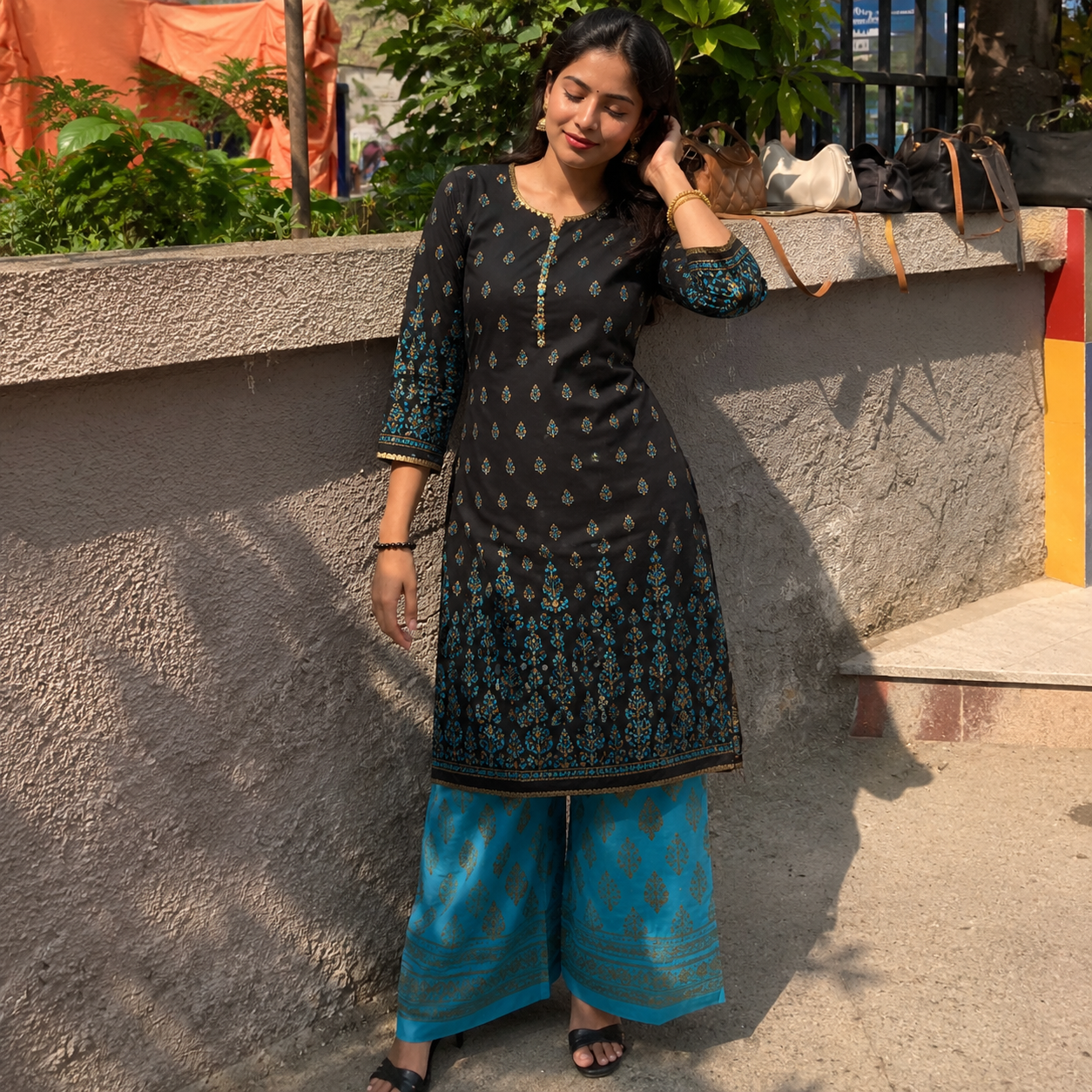 Black Cotton Straight Kurta