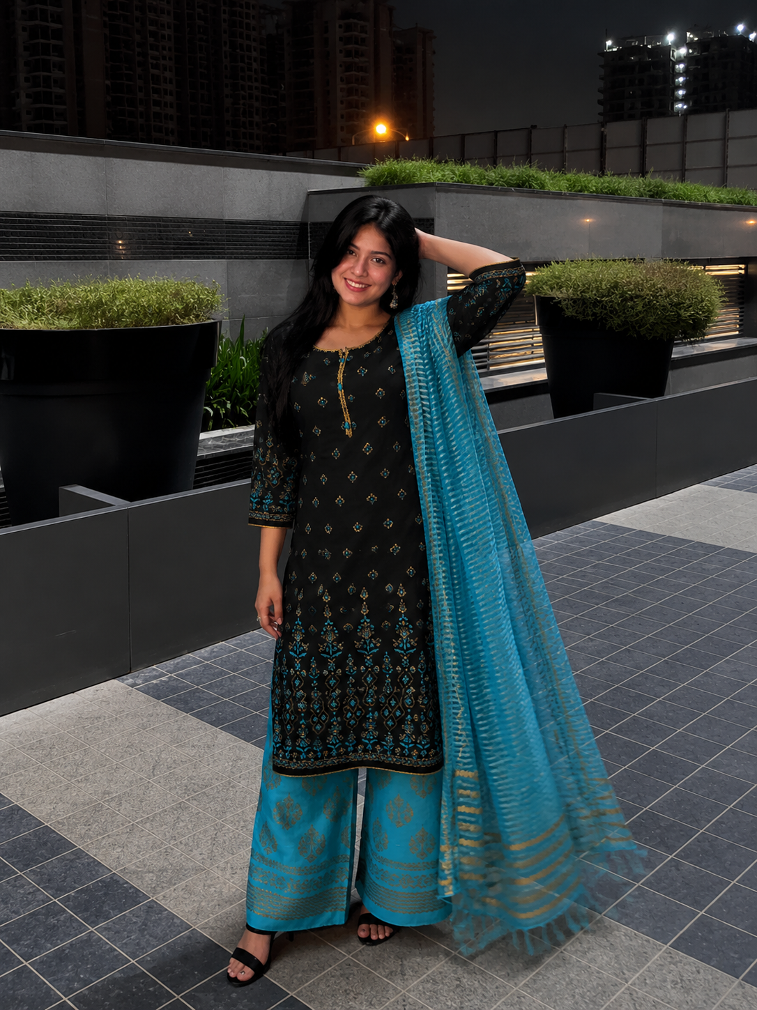 Black Cotton Straight Kurta