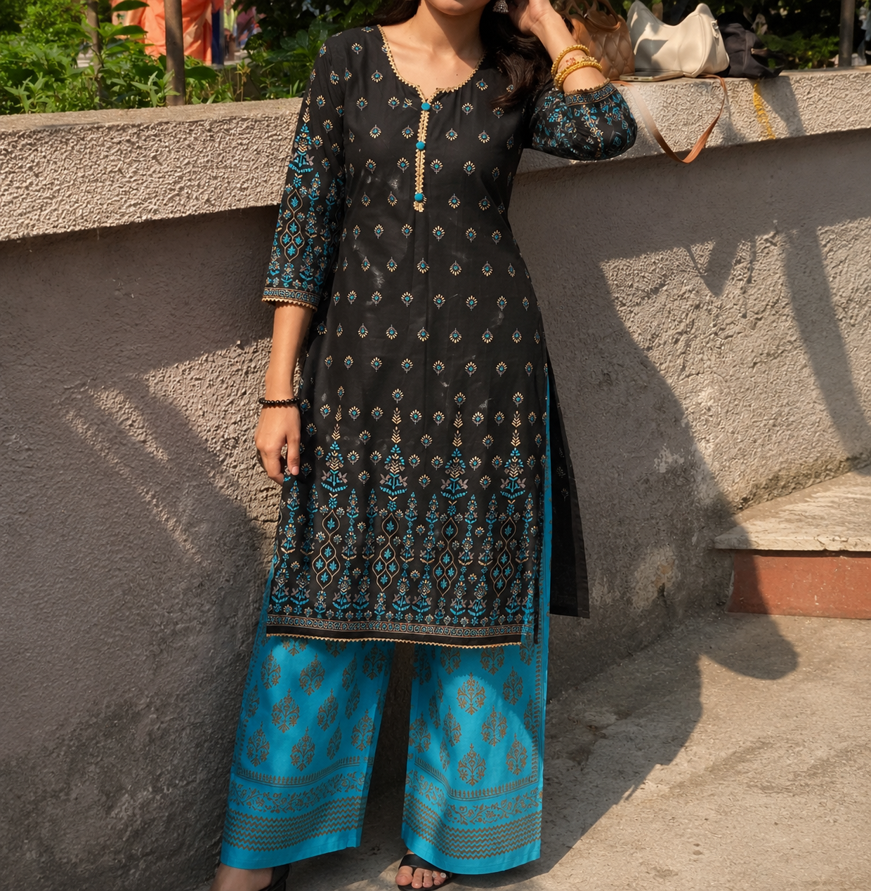 Black Cotton Straight Kurta