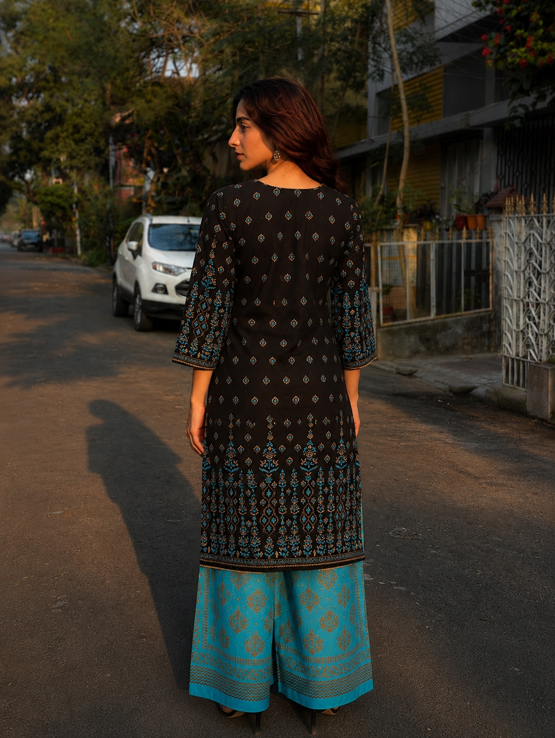 Black Cotton Straight Kurta