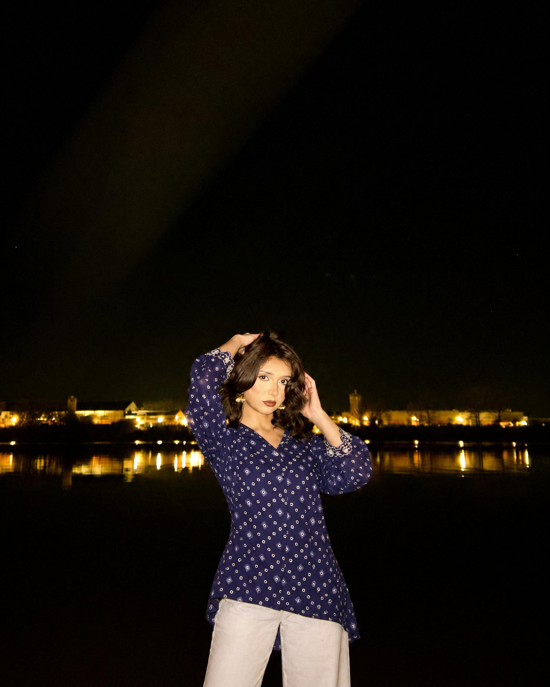Indigo Bandhani Embroidered Cotton Shirt