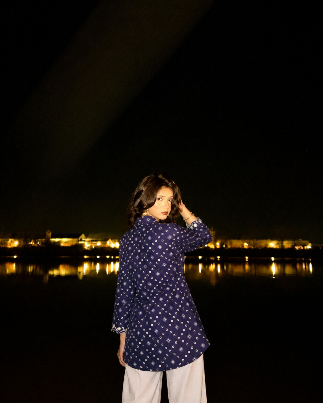Indigo Bandhani Embroidered Cotton Shirt
