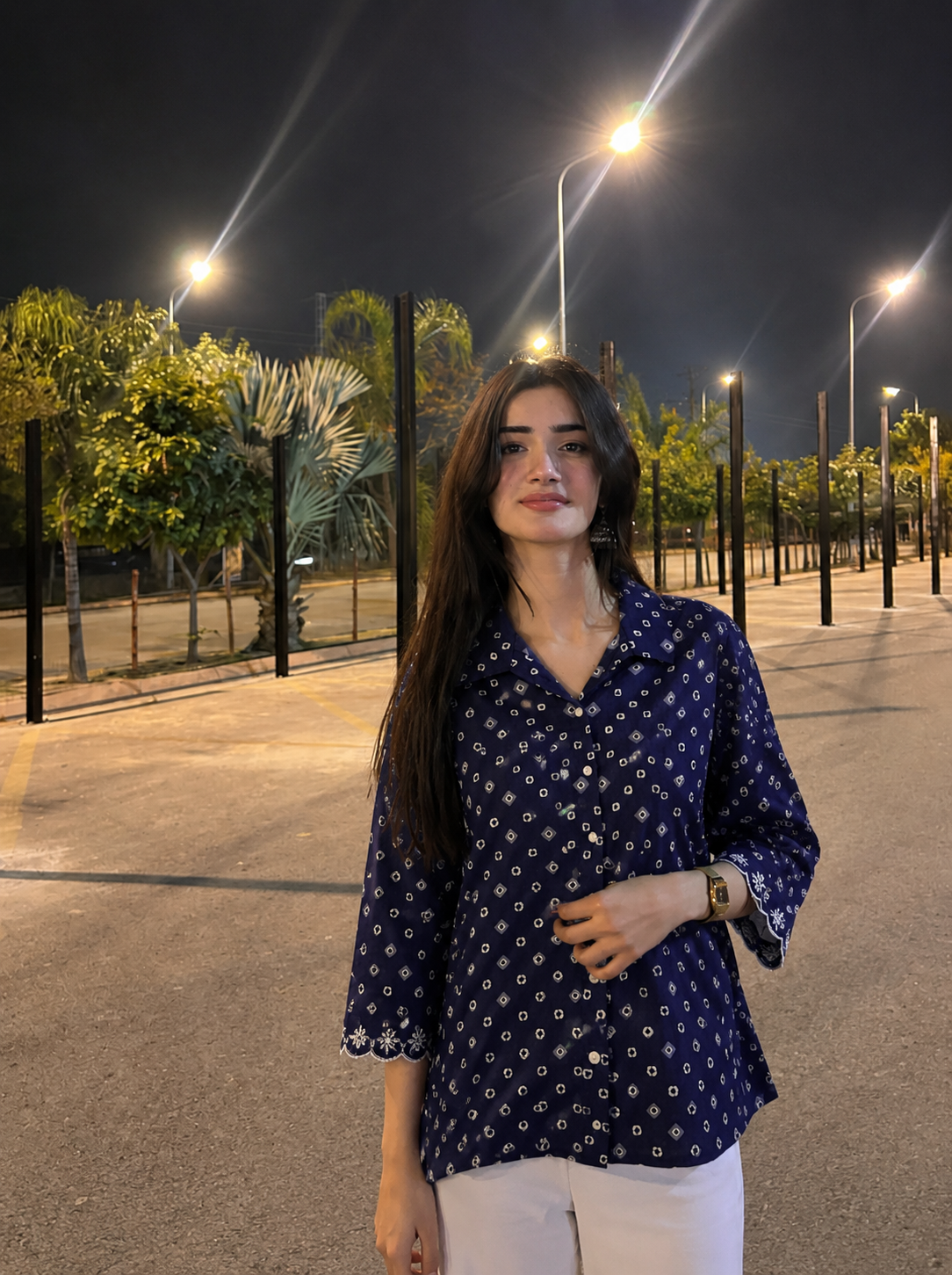 Indigo Bandhani Embroidered Cotton Shirt