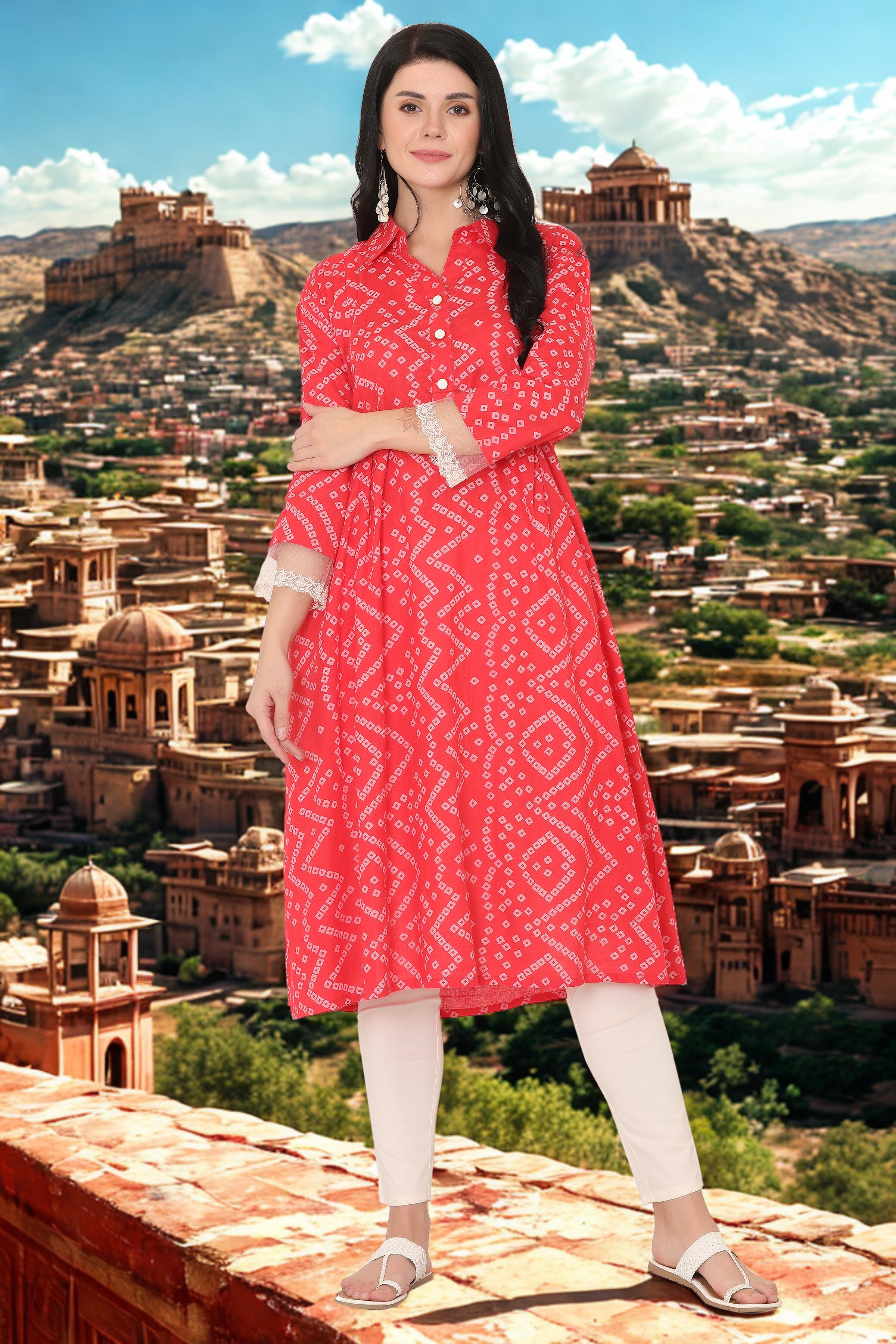 Cotton Bandhni A-Line Kurta cum Dress
