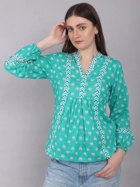 Turq Cotton peplum Cotton Top