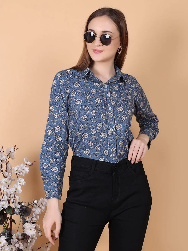 Cotton Indigo Flower print Shirt