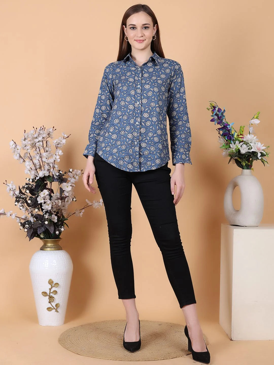 Cotton Indigo Flower print Shirt